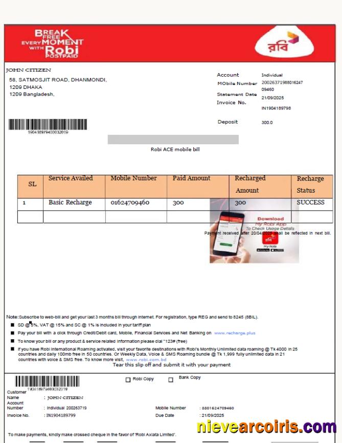 Bangladesh Robi Axiata utility bill